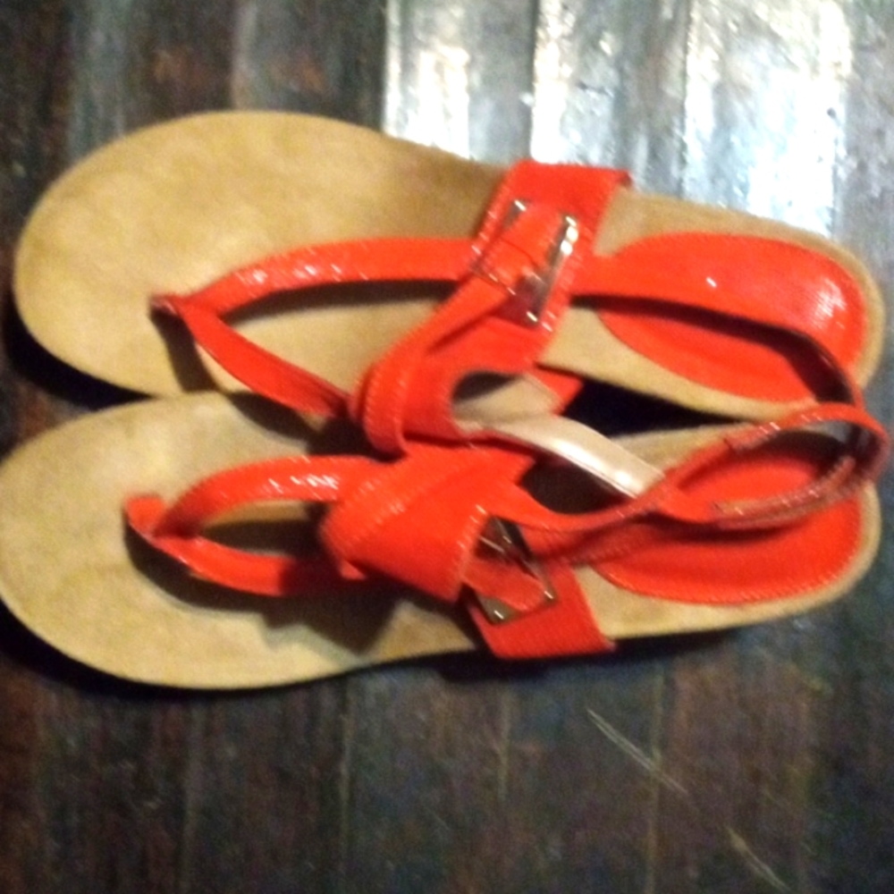 Orange wedge sandals